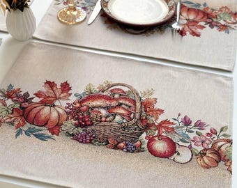 Autumn Mushroom Placemats, Woodland Tapestry Table Mats, Cottagecore Thanksgiving Place Setting