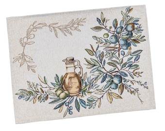 Olive Branch Tapestry Placemats Set | Gobelin Table Mats with Soft Touch | Farmhouse Kitchen Decor