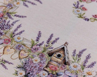 Lavender Tapestry Tablecloth | Cottagecore Gobelin Table Linen | Floral French Country Table Decor