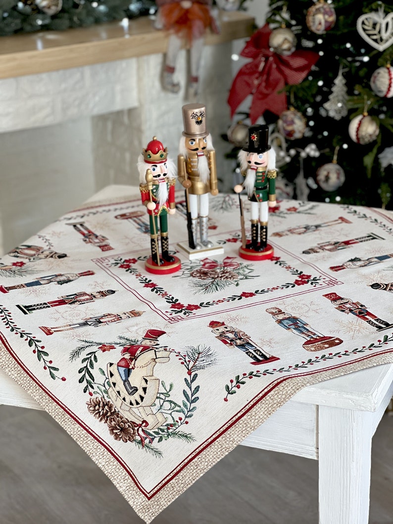 Nutcracker winter table cloth. Christmas table linens, Tapesrty Christmas table cover, Xmas Winter holiday New year Table decorations