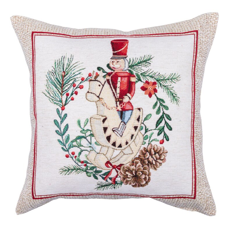 Nutcracker winter cushion cover. Christmas table linens, Tapesrty fabric with silver lurex, Xmas pillow case, Winter holiday decorations
