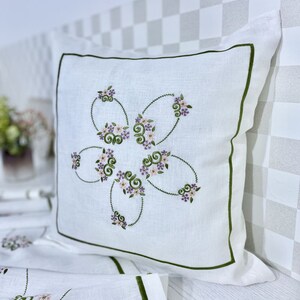 Linen embroidered cushion cover. Easter pillow case, decorative sofa pillow cover. Easter decor. Easter eggs Embroidery