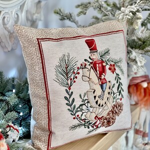 Nutcracker winter cushion cover. Christmas table linens, Tapesrty fabric with silver lurex, Xmas pillow case, Winter holiday decorations