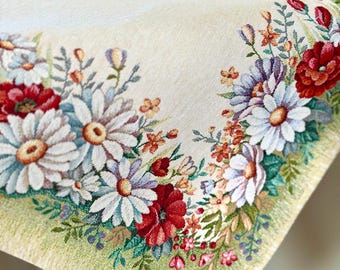 Poppy & Daisy Floral Tablecloth | Spring Tapestry Decor | Farmhouse Table Linen