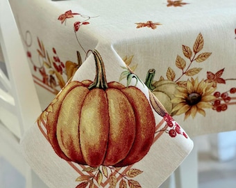 Pumpkin Tapestry Tablecloth, Fall Autumn Harvest Table Cover, Thanksgiving Farmhouse Dining Decor