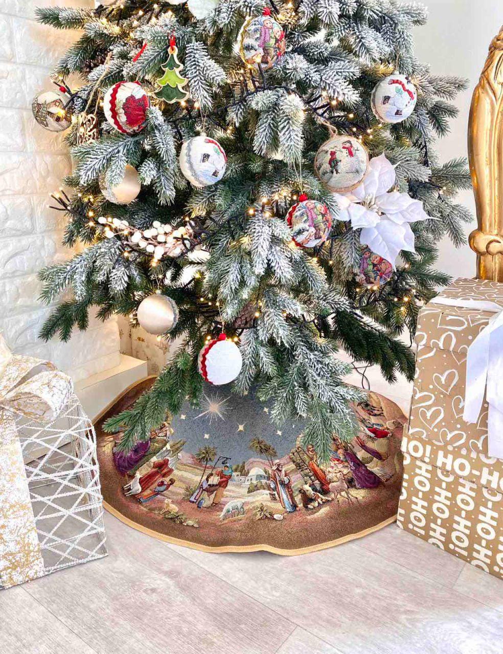 Jupe D'arbre De Noël Tahari Home – Taille 50 Pouces, Gris Avec Arbres Et Boutons Dorés, Tricot, Neuf