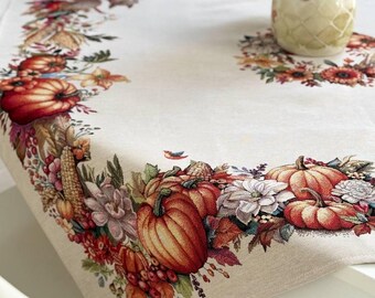 Squirrel Pumpkin Tapestry Tablecloth, Fall Harvest Dining Cover, Thanksgiving Cottagecore Decor