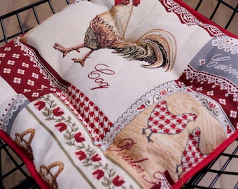 Rooster Tapestry Chair Cushion | Farmhouse Gobelin Seat Pad for Rustic Decor
