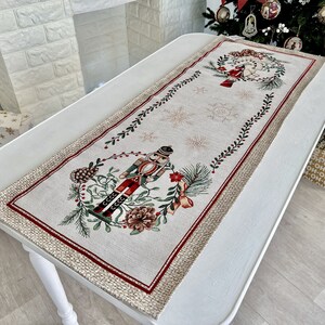 Nutcracker winter table runner. Christmas table linens, Tapesrty fabric with silver lurex, X-mas Table decor, Winter holiday decorations
