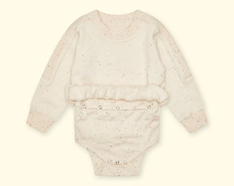 Sweatshirt body cream with dots, openings on stomach and sleeves, special needs sweater, port, feeding tube, stoma, 80 - 116