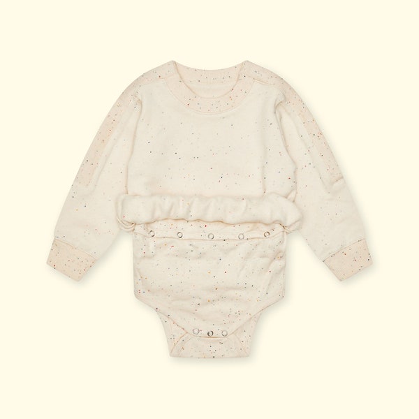 Sweatshirt body cream with dots, openings on stomach and sleeves, special needs sweater, port, feeding tube, stoma, 80 - 116