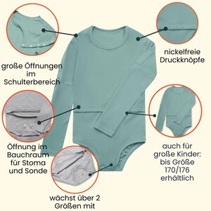 Long-sleeved bodysuit, opening on abdomen for feeding tube PEG stoma, bodysuit for special needs, 86 - 176 image 3