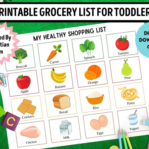 Printable Grocery Store List for Toddlers, Designed By Dietitian, Healthy Shopping for List Kids, Preschool Activity, Fun Toddler Activities