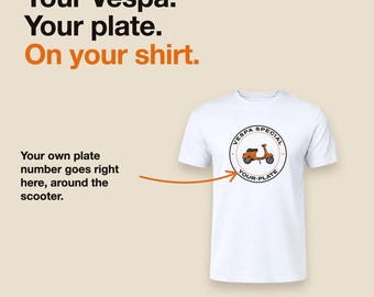 Custom Vespa T-Shirt with Your License Plate - Personalized Vintage Scooter Tee, Gift for Vespa Owner, Retro Moped Shirt
