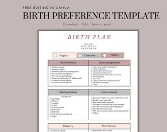 Pink Birth Plan Visual Birth Plan Birth Plan Template - Etsy