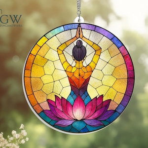 Yoga Acrylic Suncatcher, Meditation Suncatcher, Spiritual Healing Ornament, Yoga Window Hanging, Namaste Yoga Decor, Yoga Lover Gift Decor
