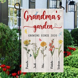 Grandma Mother&#39;s Day, Grandpa&#39;s, Grandma&#39;s Garden Flag, Custom Birth Month Flower With Name Flag, Mimi Garden, Grammy Nana, Mothers Day Gift