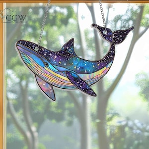 Galaxy Blue Whale Window Hanging Sign, Whale Suncatcher, Whale Ornament, Blue Whale Acrylic Window Hangings, Beach Home Decor, Gift For Her