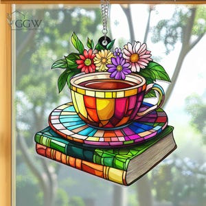 Book Lover Suncatcher Ornament, Floral Book Acrylic Hanging Book Lover Gift, Book Club Gift, Book Reader Gifts, Book Club Ornament Wall Art