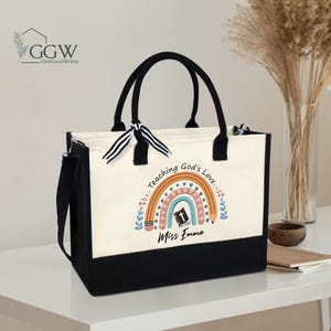 Sac fourre-tout personnalisé pour professeur d'école du dimanche, sac Enseigner Dieu aime, sac fourre-tout chrétien, sac d'église, sac de bible, sac d'église de cadeaux religieux