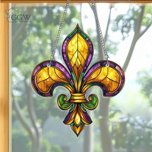 Louisiana Fleur De Lis Acrylic Suncatcher, Mardi Gras Fleur de Lis, Louisiana State Hanging Sign, Mardi Gras Home Decor, Window Sun Catcher