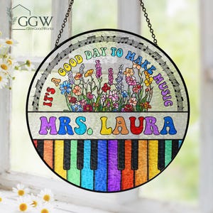 Personalized Teacher Music Stained Glass Suncatcher, Teacher Music Gift, Teacher Gift, Music Lover, Thank You Teacher, Teacher Appreciation