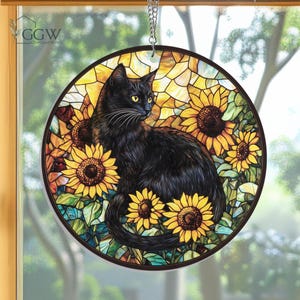 Sunflower Black Cat Acrylic Suncatcher Hanging Sign, Cat Decor, Cat Lovers Gifts, Cat Memorial Gifts, Ornament Gift for Mom, Sunflower Gifts