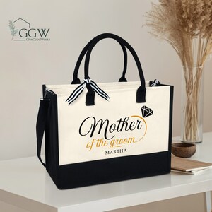 CafePress Mother Of Groom Canvas Tote Bag – Grey Text, Reusable Natural Canvas, Two Size Options