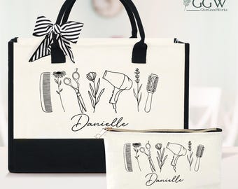 ZHANTUONE Kosmetiktasche „Peace Love Hairstylist“ – Friseur-Geschenk, Canvas Mit Metall-Reißverschluss, 24x16x5 Cm