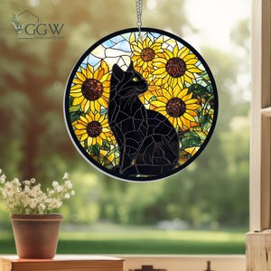 Sunflower Black Cat Suncatcher ACRYLIC Hanging Sign, Cat Lovers, Cat Memorial, Gift for Cat Lovers, Sunflower Gift for Mom, Memorial Gift