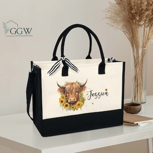 Personalised Highland Cow Tote Bag, Cow Bag, Highland Cow Gift, Farm Animal Tote,Name Tote Bag, Personalised Bag, Animal Lover Gift,Cow Tote