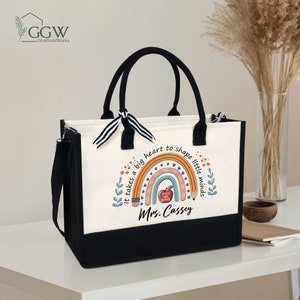 Sac fourre-tout personnalisé pour professeur, sac personnalisé pour professeur, sac arc-en-ciel pour crayons, cadeau pour professeur, cadeau de remerciement pour professeur, sac en toile de remerciement pour professeur