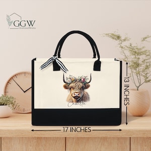 Personalized Highland Cow Tote Bag, Highland Cow Gifts, Cow Lover Gifts, Name Tote Bag,Western Gifts,Cow Gift For Her,Cute Cow Bag,Mom Gifts