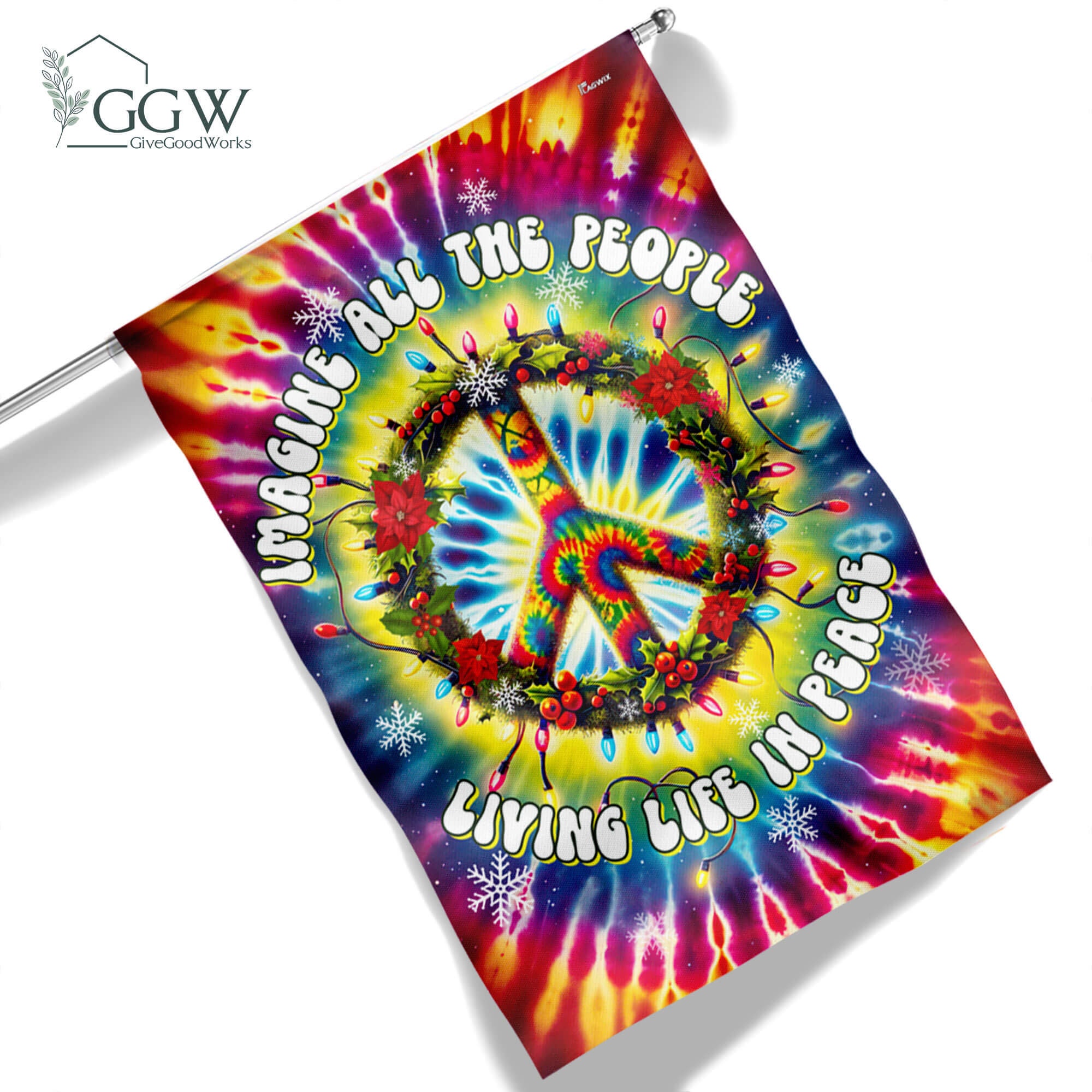 Discover Peace Sign Hippie Flag, Imagine All The People Living Life In Peace Garden Flag