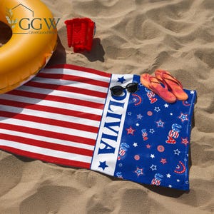 4th of July Beach Towel, Patriotic Beach Towel, Custom Beach Towel, Independence Day, Summer Trip, American Flag, Fourth of July, Pool Towel