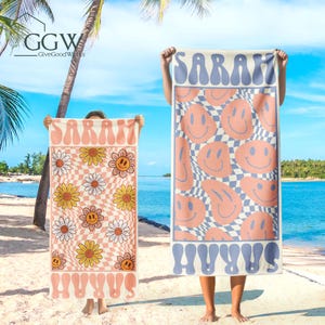 Retro Multi Style Personalized Gifts, Beach Towel With Name, Birthday Vacation Gift, Girl Gift, Summer Travel Gift,Name Towel,Teen Girl Gift