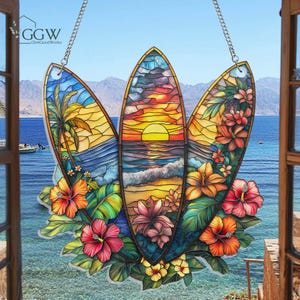 Surfboard Acrylic Suncatchers, Surfboard Window Hanging, Coastal Home Decor, Beach House Decor, Surf Decor, Summer Decor, Beach Suncatcher