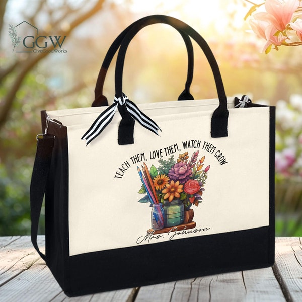 Teacher Appreciation Gift, Personalized Teacher Bag, Teacher Tote Bag, Floral Teacher Bag, Custom Teacher Bag, Back to School, Teacher Tote