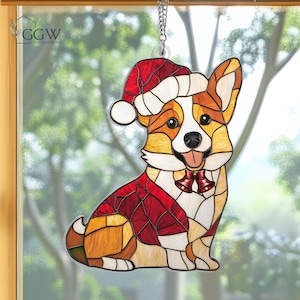 Corgi Suncatcher, Corgi Christmas Ornament, Corgi Dog Decor, Corgi Gift, Dog Haning Ornament, Pet Gift, Pet Ornament, Dorgi Dog Gift