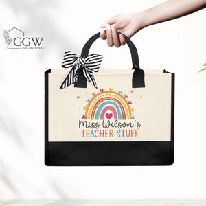 Personalized Teacher Stuff Bag, Teacher Gifts, Back To School Gift Bag, TA Gift Bag, Rainbow Teacher Tote Bag, Thank You Teacher Present