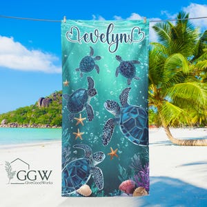 Sea Turtle Beach Towel, Kids Beach Towel, Pool Towel, Women Beach Towel, Summer Gift, Vacation Gift, Sea life Turtle,Girl Trip,Daughter Gift