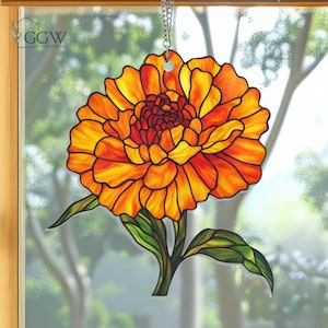 October Month Flower Marigolds Suncatcher Window Hangings, Birth Flower Floral Home Decor, Birth Flower Suncatcher, Gardening Lover Gifts