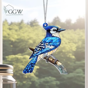 Blue Jay ACRYLIC Suncatcher, Blue Jay Bird Window Decor, Blue Jay, Nature Lover Gift, Birdwatching Gift,Blue Bird Ornament,Mother&#39;s Day Gift