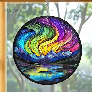 Aurora Borealis Acrylic Suncatcher Hanging, Northern Lights Suncatcher, Forest Aurora Suncatcher, Northern Lights Decor, Nature Lover Gifts