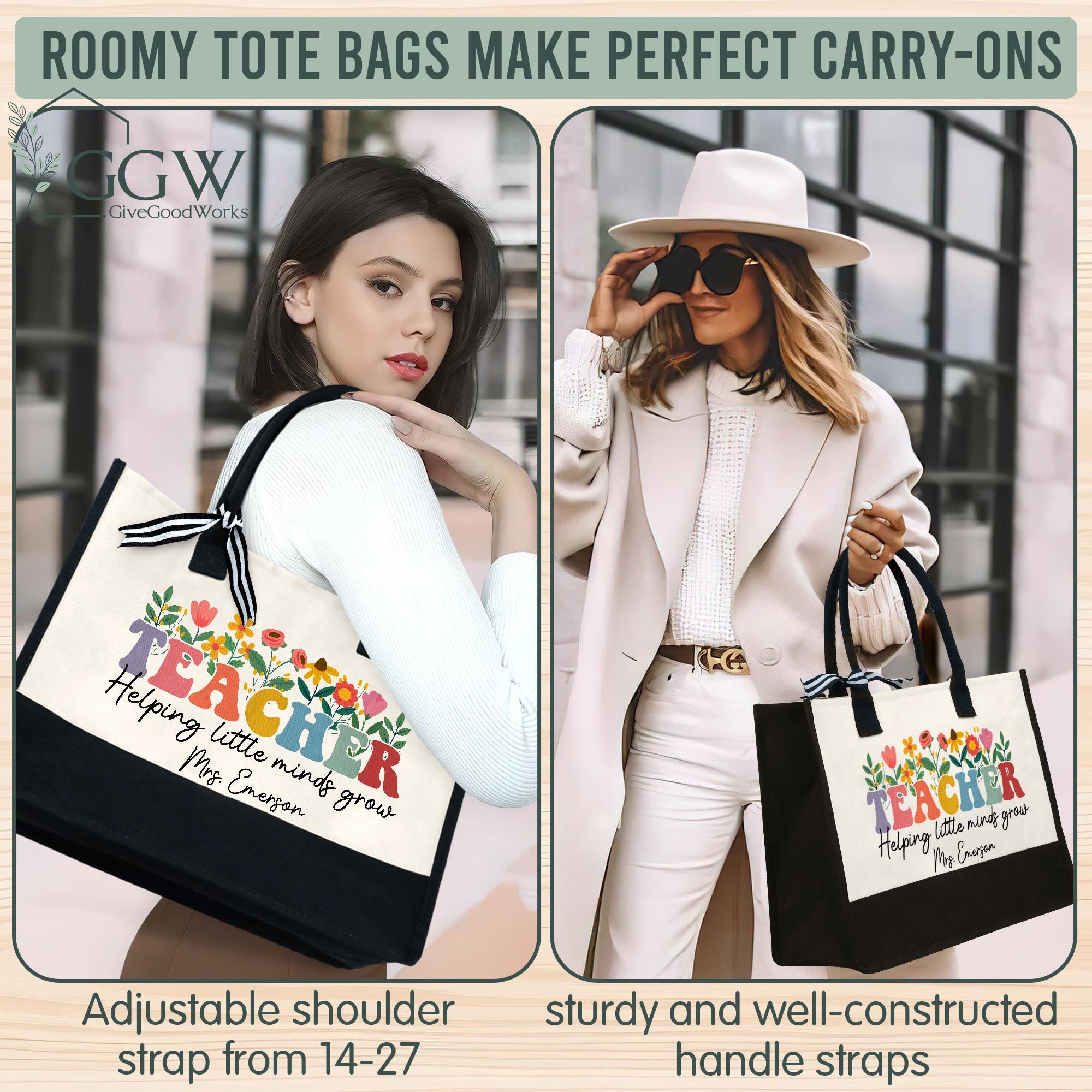 Personalized Teacher Tote Bag Custom Teacher Bag Floral - Etsy