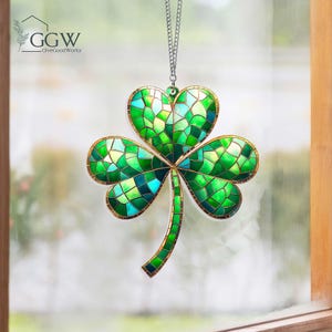 Shamrock Irish Acrylic Suncatcher Hanging, Clover Suncatcher Hanging Sign, Shamrock Window Hangings, St Patricks Day Gift, Ireland