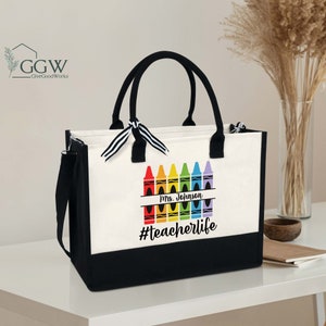 Custom Teacher Bag, Personalized Teacher Tote Bag, Crayon Tote Bag, Pencil Teacher Custom Name Bag, Teacher Gifts, Teacher Appreciation Gift
