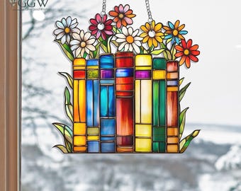 Flower Book ACRYLIC Suncatcher Hanging, Library Books Window Hanging, Book Club Gift, Book Lover Gift, Librarian Gift, Bookish Library Decor