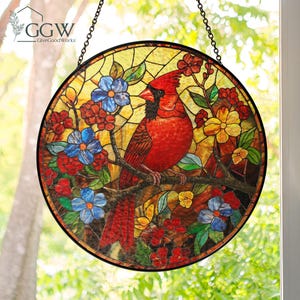 Cardinal Stained Glass Suncatcher, Red Cardinal Window Hanging, Cardinal Gifts, Memorial Suncatcher, Cardinal Lover Gift, Bird Wall Hanging