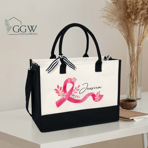 Breast Cancer Awareness Tote Bag, Pink Ribbon Bag, Breast Cancer Gift Shoulder Bags, Cancer Fighter Gifts, Breast Cancer Support Bag